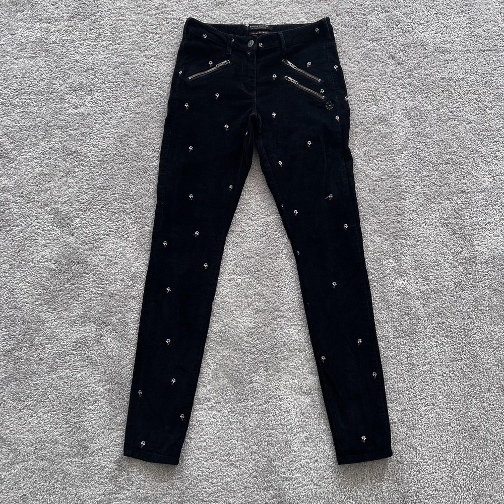Maison Scotch Star De La Saison Corduroy Pants Women 25 Black Embroidered Floral
